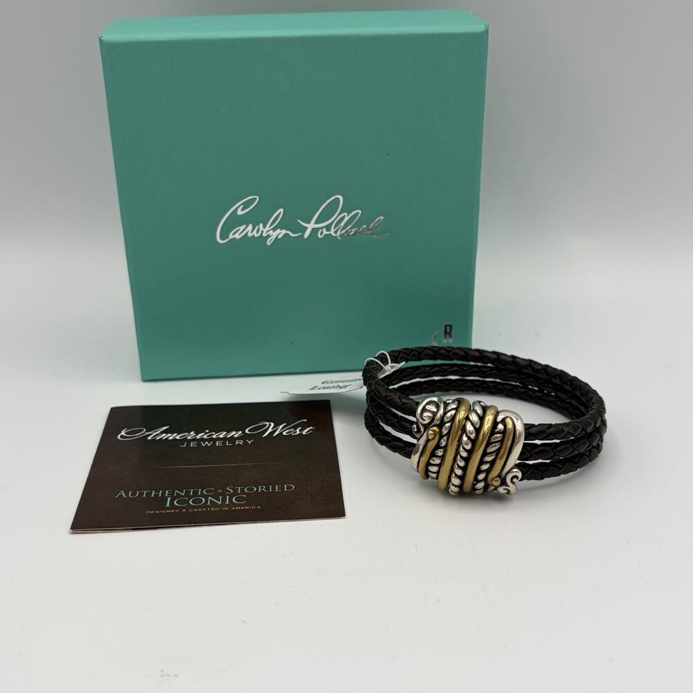 Carolyn Pollack Braided Leather Sterling Silver Brass Bracelet Southwestern